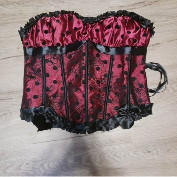2000's Burgandy Black Spotted Corset - Picture 1 of 3